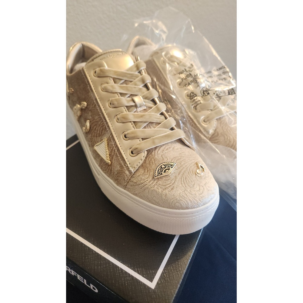 Karl Lagerfeld Paris Cate Rococo Pins Sneakers White Gold Platino US 11